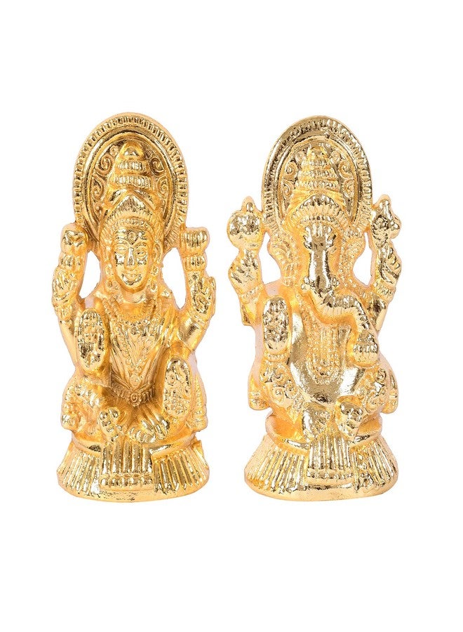 Collectible India Metal Laxmi Ganesh Idol Set - Gold Plated Lakshmi Ganesha Idols Statue for Diwali Decoration Home Office Car Dashboard Decor Pujan Puja. - Image 5